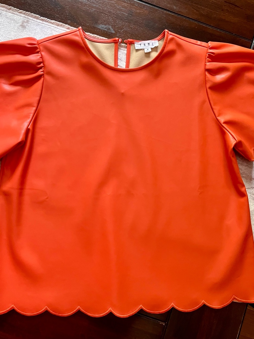 THML Faux Leather Scalloped Top